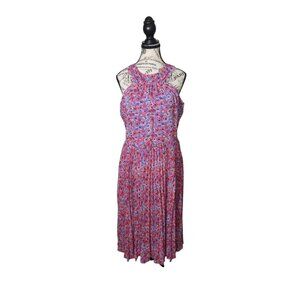 Maggy London Floral Pleated Halter Women's Midi Dress10 Pink Blue Garden‎ Party